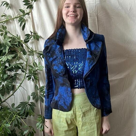 Blue & Black Ruffle Collar Blazer - Picture 5 of 16